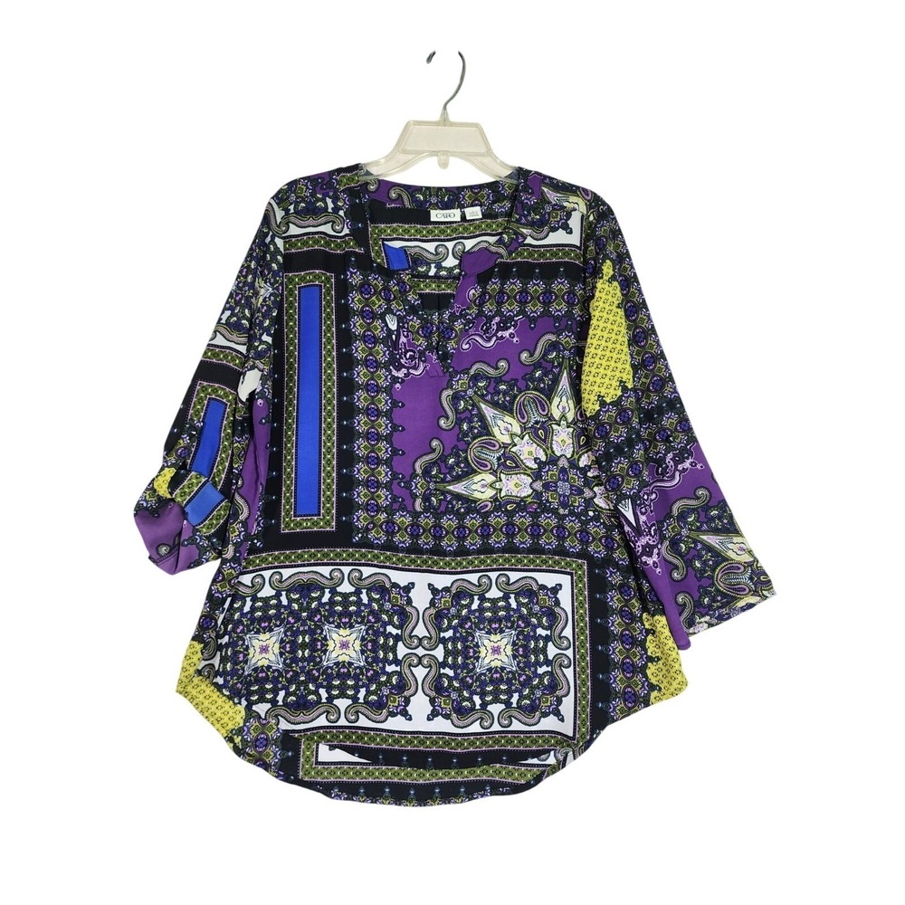 Cato Womens XL Tunic Top Purple Paisley Boho Hippie Minimalistic Flowy Festival